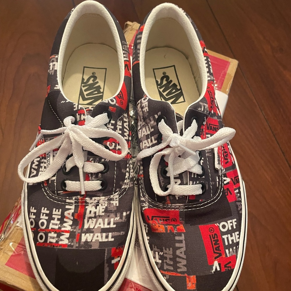 Vans women’s sneakers off the wall packing tape- Black and Red